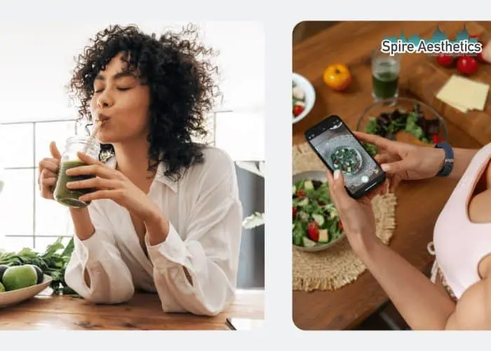 Image of woman looking into her diet and fat freezing Middlesex to improve her health
